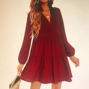 Tiered Long Sleeve ruffle bottom Burgundy dress  Size medium